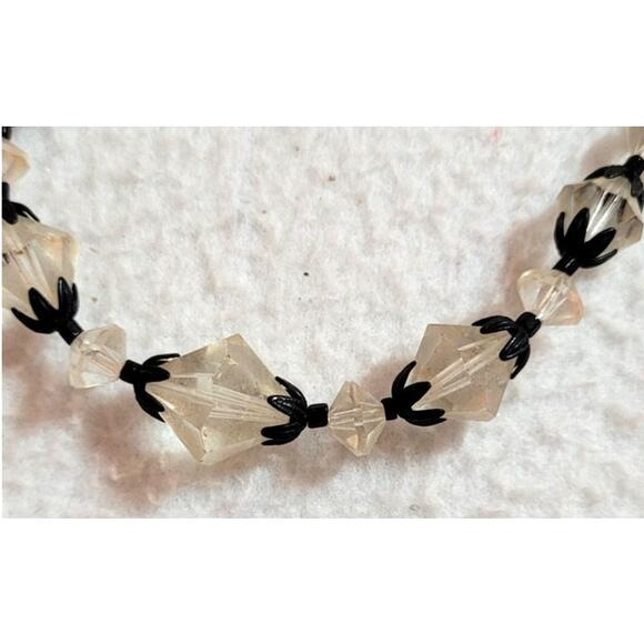 Signed Laguna Vtg 50s 60s Crystal Necklace Choker Black End Caps Hook Clasp MCM - Picture 4 of 6